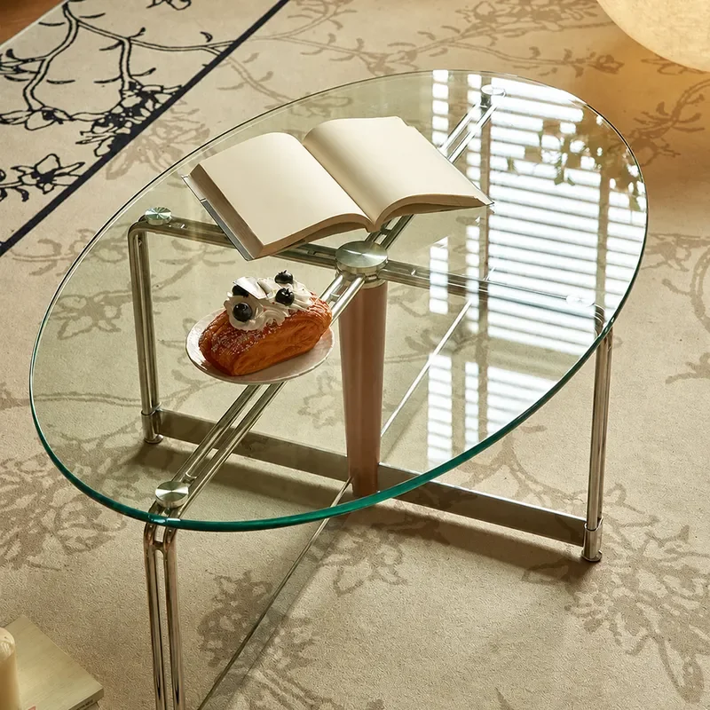 Nordic Retro Oval Coffee Table Stainless Steel Glass Modern Simple Living Room Furniture for Small Apartment Household 2026