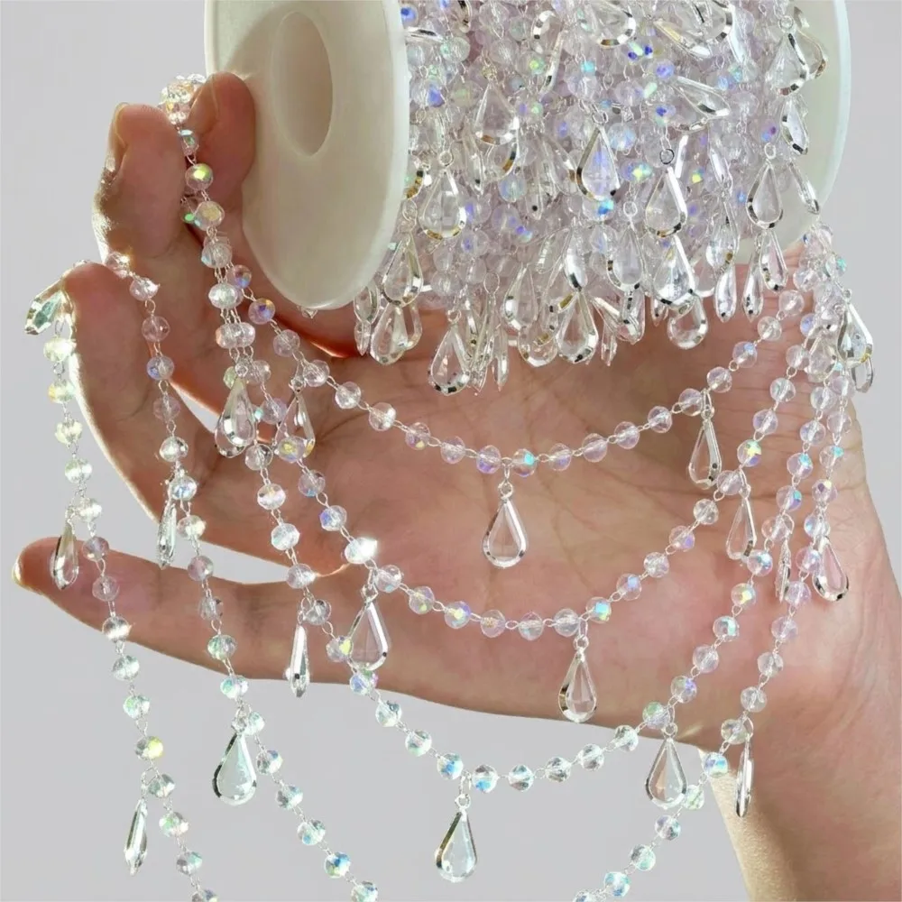 Cadena de cuentas con forma de gota de agua de cristal de Color AB de 1 metro para collar DIY, accesorios para la cabeza, pulsera, decoración de fiesta, accesorios para hacer joyas