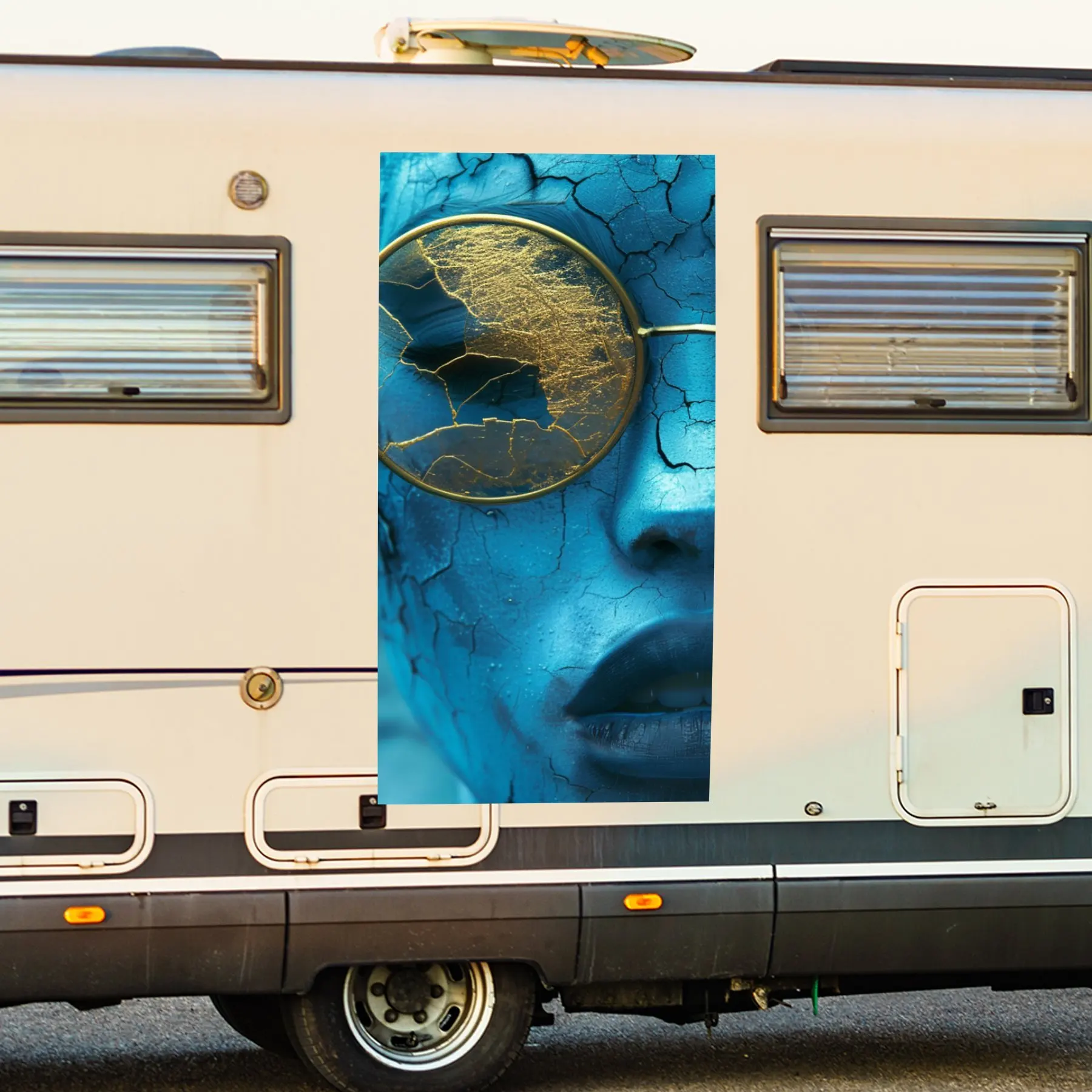 

Автомобильная наклейка с синим потрескавленным лицом, виниловая наклейка на сторону моторики дома, водонепроницаемая самоклеящаяся виниловая наклейка на сторону т.