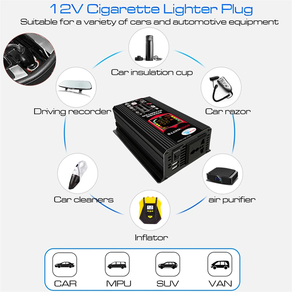 

6000W Car Inverter Dual USB Intelligent Power Inverter DC 12V To AC 110V 220V Digital Power Inverter LCD Display for iPad Phone