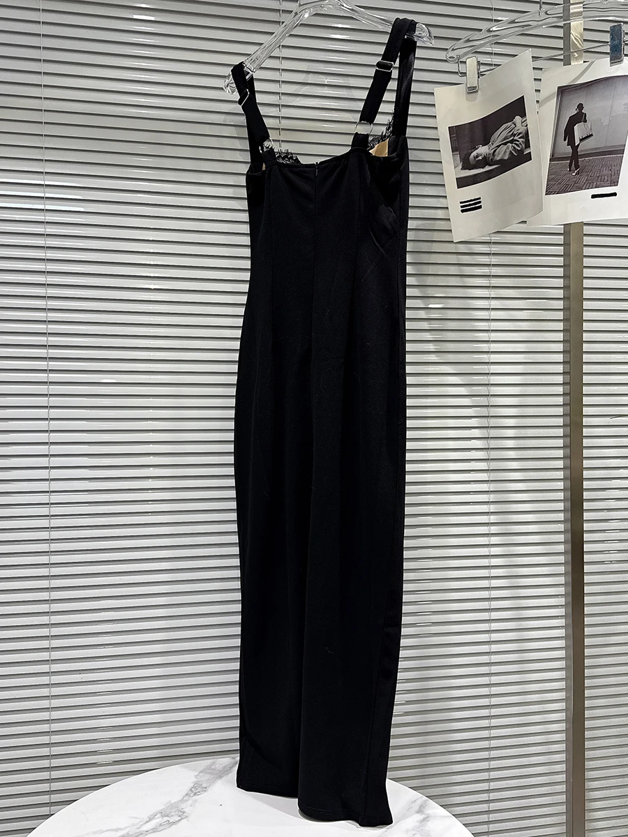 TWOTWINSTYLE 슬림핏 레이스 스플라이스 섹시 드레스 여성용 스퀘어 넥 슬리브리스 하이웨이스트 우아한 드레스 여성 의류 신상품