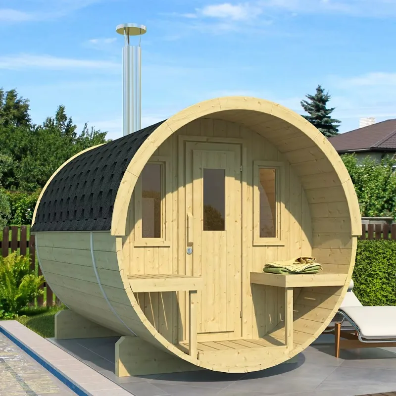 Wood Burning Stove Barrel Sauna Rooms With Shingles Elegant Cedar Sauna For Six Person Hotel Resort Use