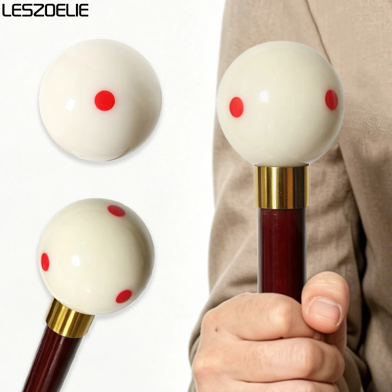 White Billiard Wood Walking Cane Cue Ball Handle With Red Dots Detachable Red Wooden Walking Stick Stick For Men And Women