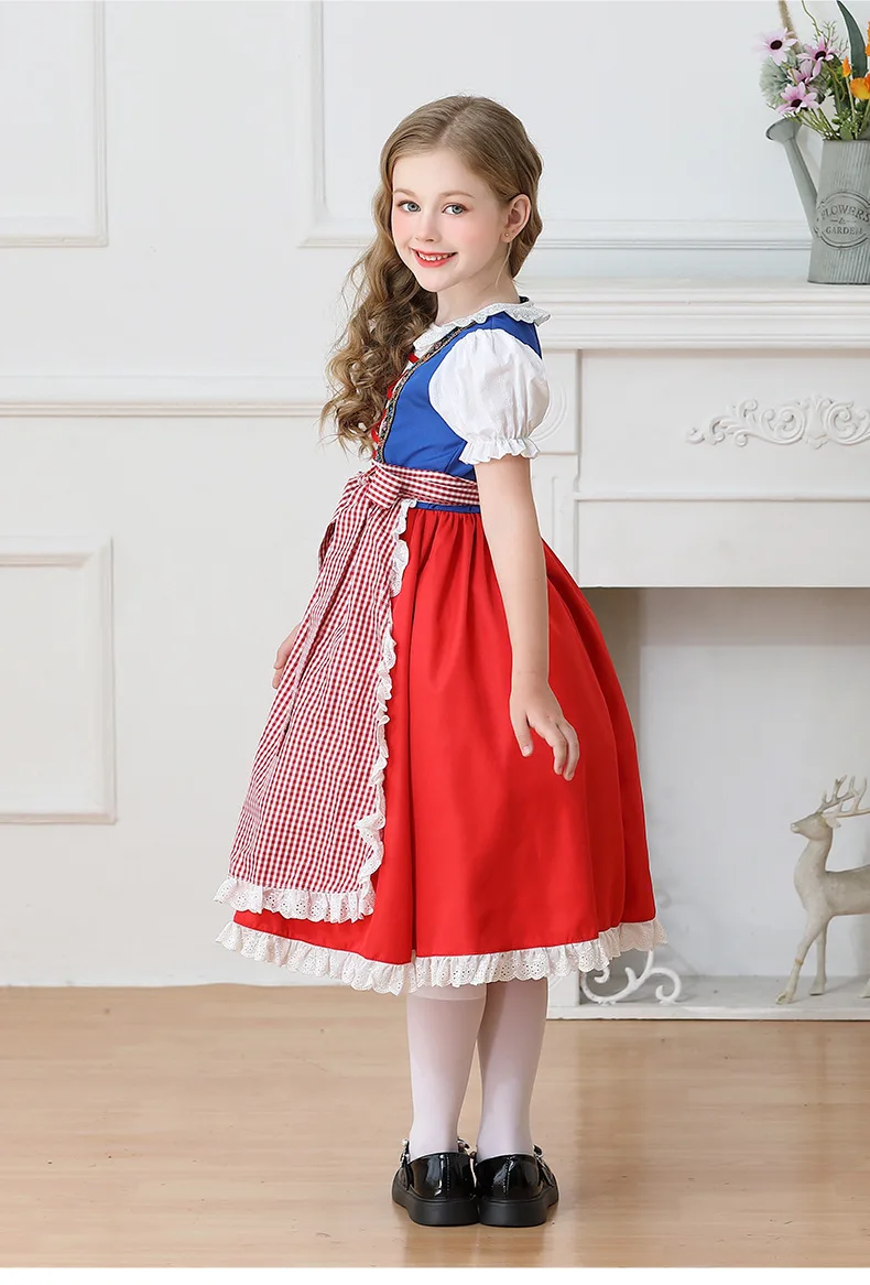 Kinder Karnevalskostüm München Oktoberfest Mädchenkostüm Klassisches Alpen-Landkostüm Mädchen Paradekostüm Cosplay Festliches Kleid Party – Detail 16