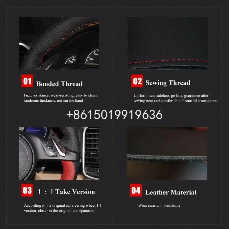 For BMW Z4 E85 2003-2006 Steering Wheel Cover DIY Hand-stitched Black Leather Red Thread Car Interior Case