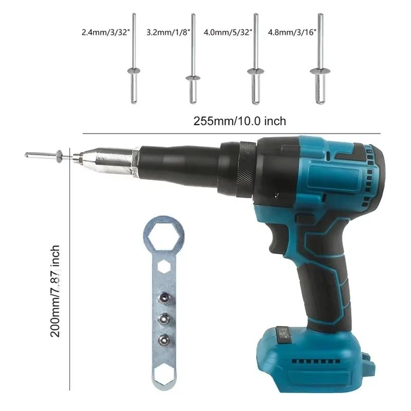 Cordless Electric Rivet Gun 2.4-4.8mm With LED Light Portable Battery Riveting Tool Handheld Riveter For Metal Sheet Fabrication