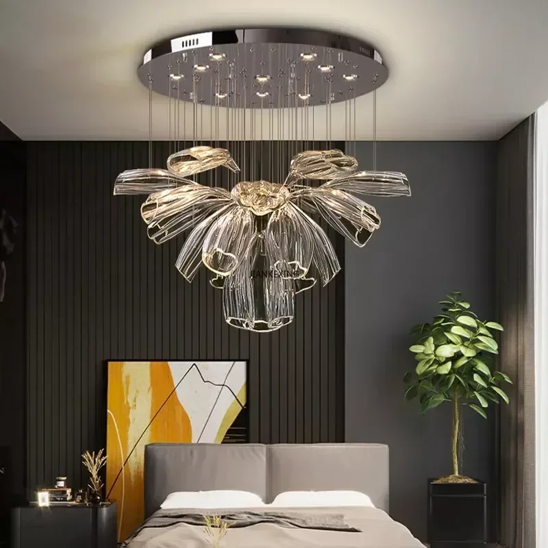 Art Deco Golden Silver Pendant Lights Modern Luxury Glass Chandeliers Lobby Villa Hotel Living Room Hanging Lamps for Fixture