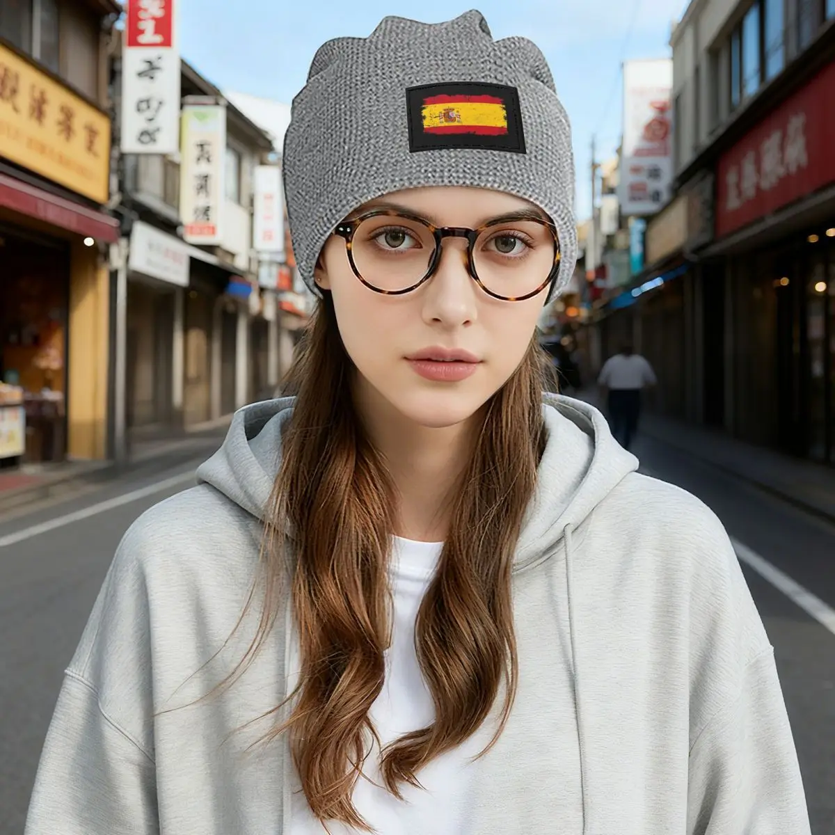 Gorro de invierno unisex con forro polar y parche de cuero PU, gorro suave con bandera de España, bandera turística de España, gorro de equipo de España, gorro de waffle con forro polar.