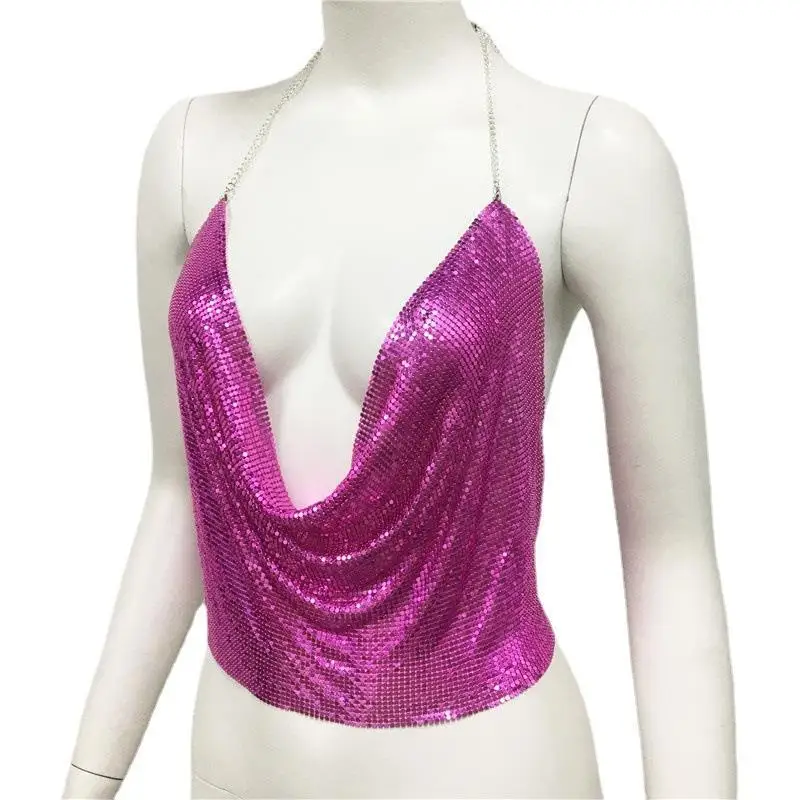 قميص نسائي ذو ترتر معدني أنيق لمهرجان الموسيقى حمالة حلوة وحارة ملابس داخلية بطول ort Ro Music Pat...