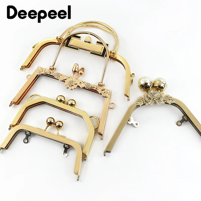 

Deepeel Gold Metal Purse Frame Bag Handles Kiss Clasp Women Handbag Wallet Handle DIY Handmade Sewing Brackets Accessories