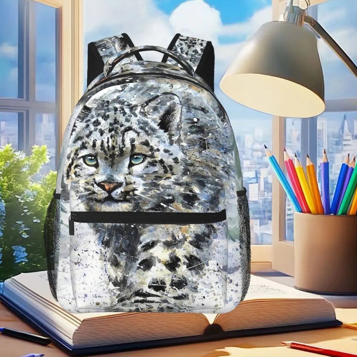 

Snow Leopard In The Winter Backpack Student Boys Girls BookBag Kids School Bag Laptop Shoulder Bags for Men Women