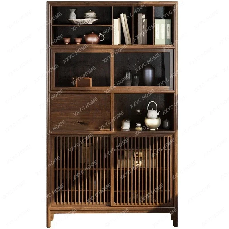 A  YH New Chinese Ebony Tea Room Side Cabinet Duobao Pavilion Shelf Bogu Shelf Display Cabinet Storage