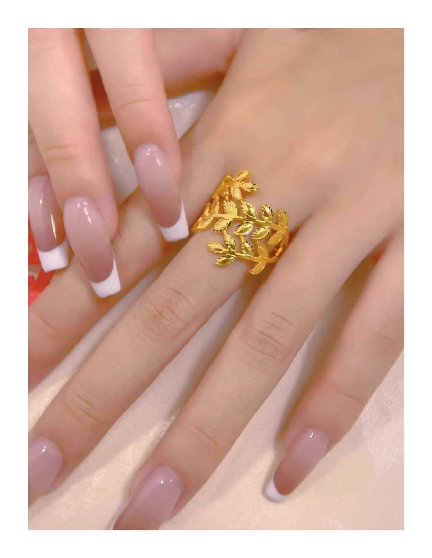 

Luxury 24K 9999 Pure Gold real gold Willow Leaf Ring Leaf Ring Women's Opening Ring