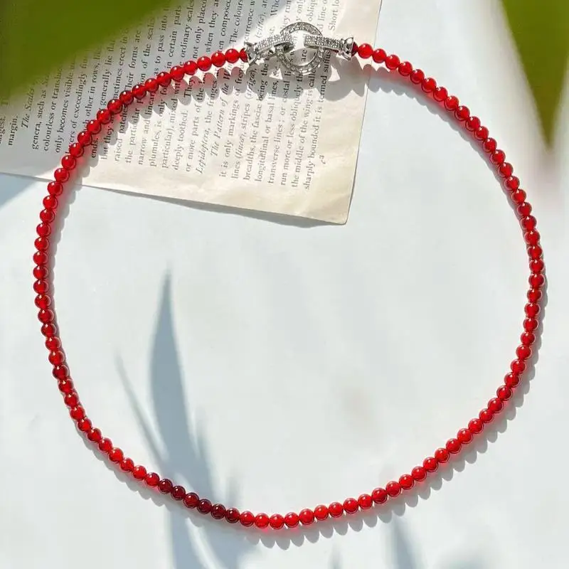 4mm high-quality custom-made Chinese-style translucent natural red agate clavicle chain necklace for women