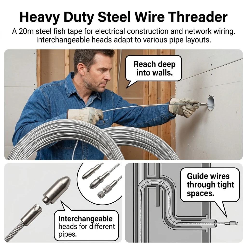 Electrical Wiring Fish Tape Heavy Duty Alloy Steel Wire Puller for Wall Pipe Installation Professional Network Cable Tool