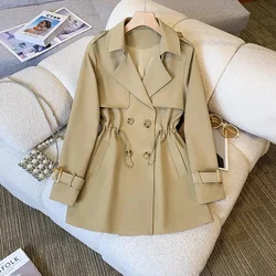 Black Khaki Purple Suit collar Trench Coat For women 2025 Spring Autumn New Slim Mid length Windbreaker Coats Female Casual Tops
