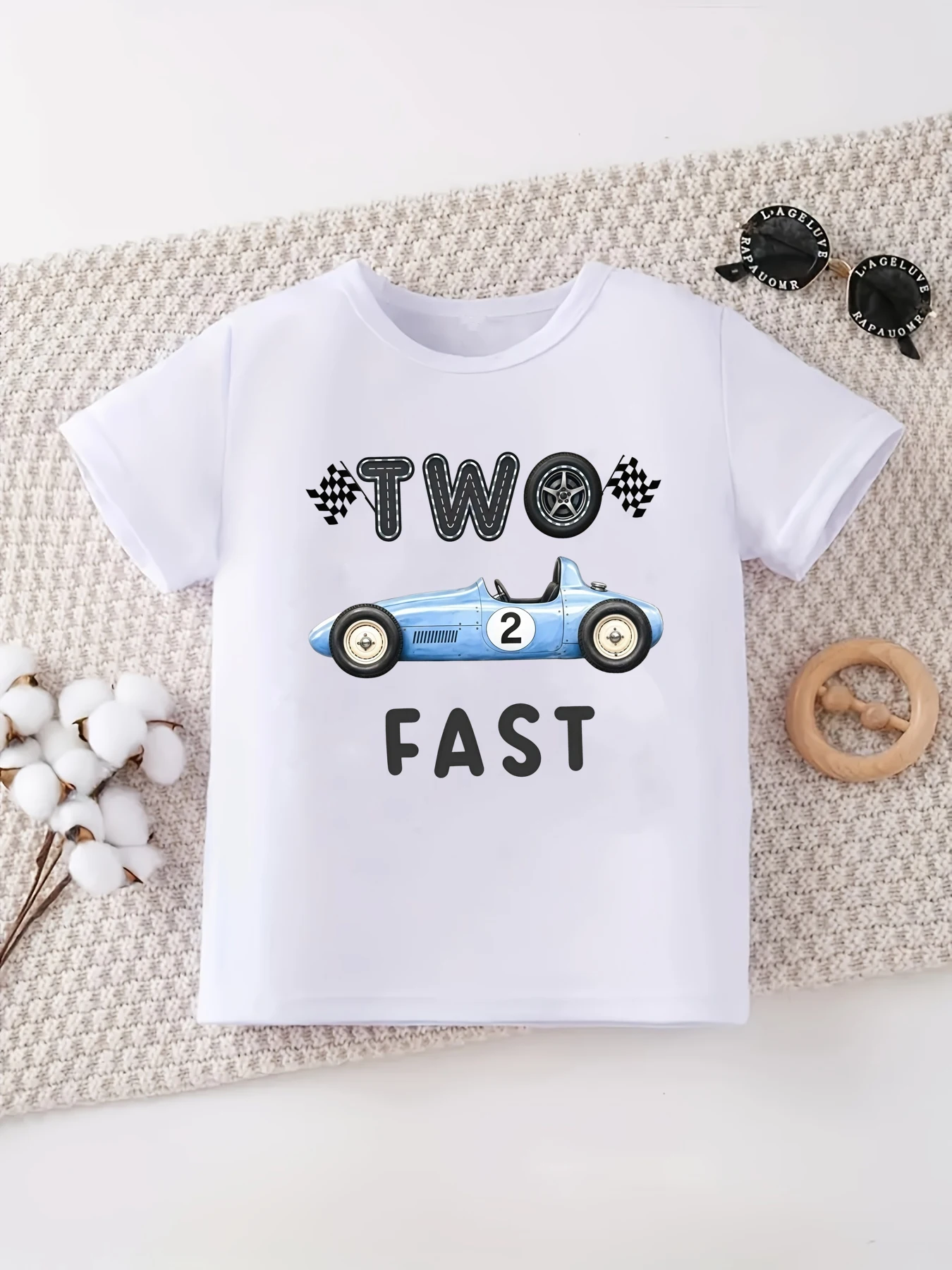 2nd Birthday Gift Racing Flags Printed T Shirt Boys Cool Kids Clothes Summer Short Sleeve T-Shirt