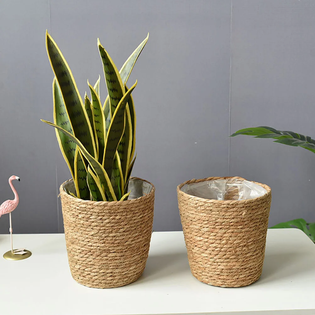 

Flower Pot Basket Plant with Liner Planter Hand Woven Pots Indoor Storage Straw Weaving Rustic for Home Baby Baskets