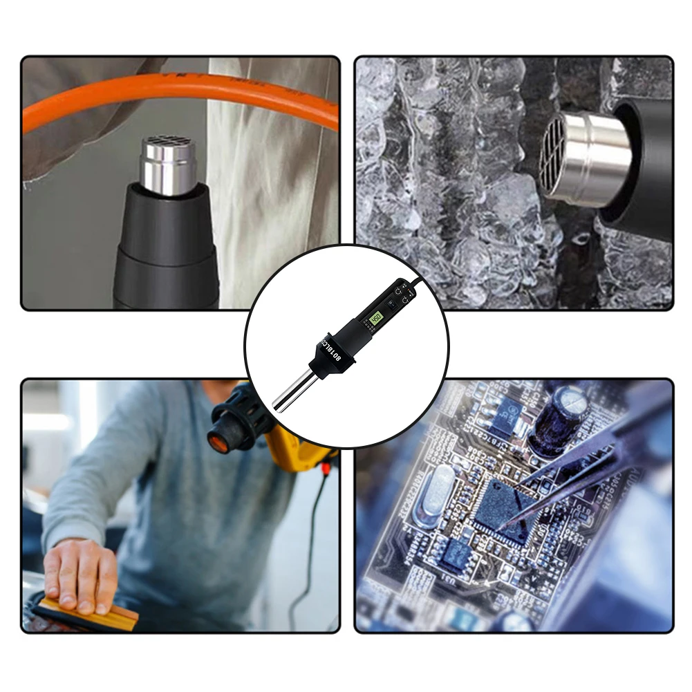 เครื่องเป่าลมร้อน 110V 220V พร้อมจอ LCD ดิจิตอล สถานีรีเวิร์คแบบปรับอุณหภูมิได้ ปืนเป่าลมร้อนสำหรับบัดกรี IC SMD BGA