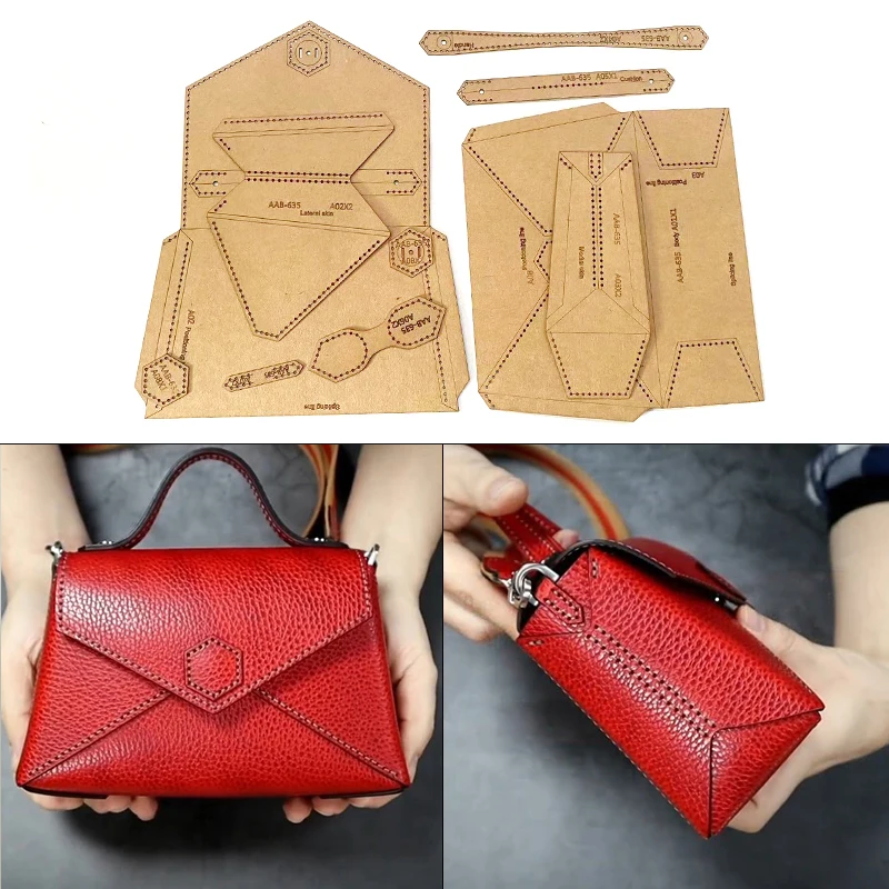 Modello di cucito Borsa a tracolla fai-da-te Carta Kraft Borsa in pelle Modello da cucito Accessori per artigianato da cucito 20x14 cm