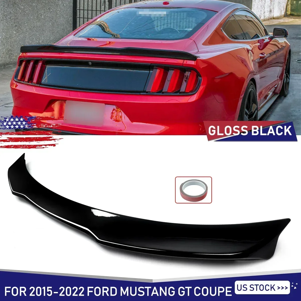 

For Ford Mustang Coupe 2015-2022 GT H-Style Rear Trunk Spoiler Wing Gloss Black