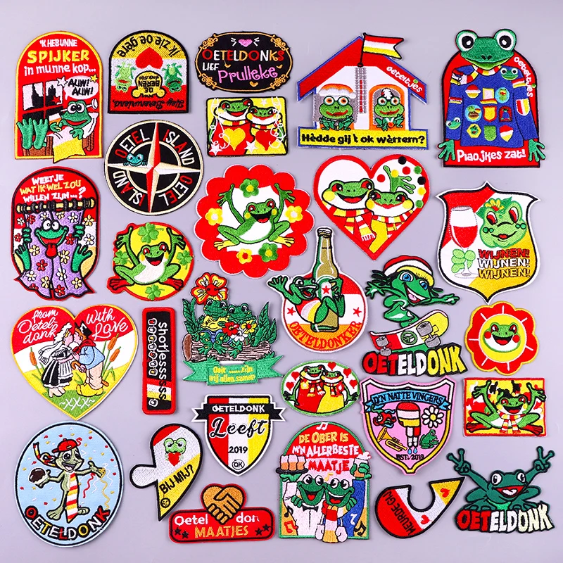 Oeteldonk Patch Embroidery/Frog Patch Carnival Netherland Oeteldonk Emblem Iron On Patches For Clothing DIY Hook Loop Patches