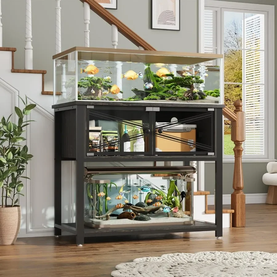 

4050 Gallon Aquarium Stand with Heavy Duty Metal Frame and Power Outlets Two Glass Door Storage Cabinets for Turtle Tank and Re