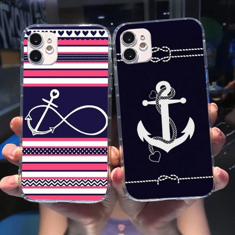 Sailor Safely Anchor Phone Case for iPhone 14 13 12 11 XS X 8 7 6 Plus Mini Pro Max SE 2022 Clear Cover Funda Shell