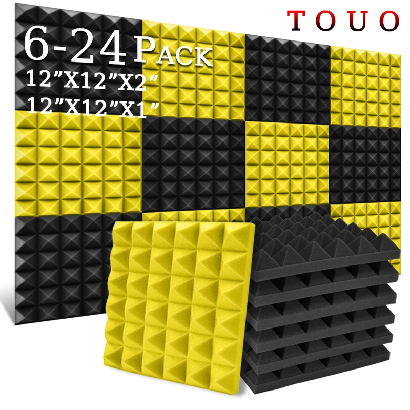 

TOUO Pyramid Acoustic Foam 6/12/24 Pcs High-Density Sound Panel Sound Absorbing Material Treatment Home Studio Acoustic Treatmen