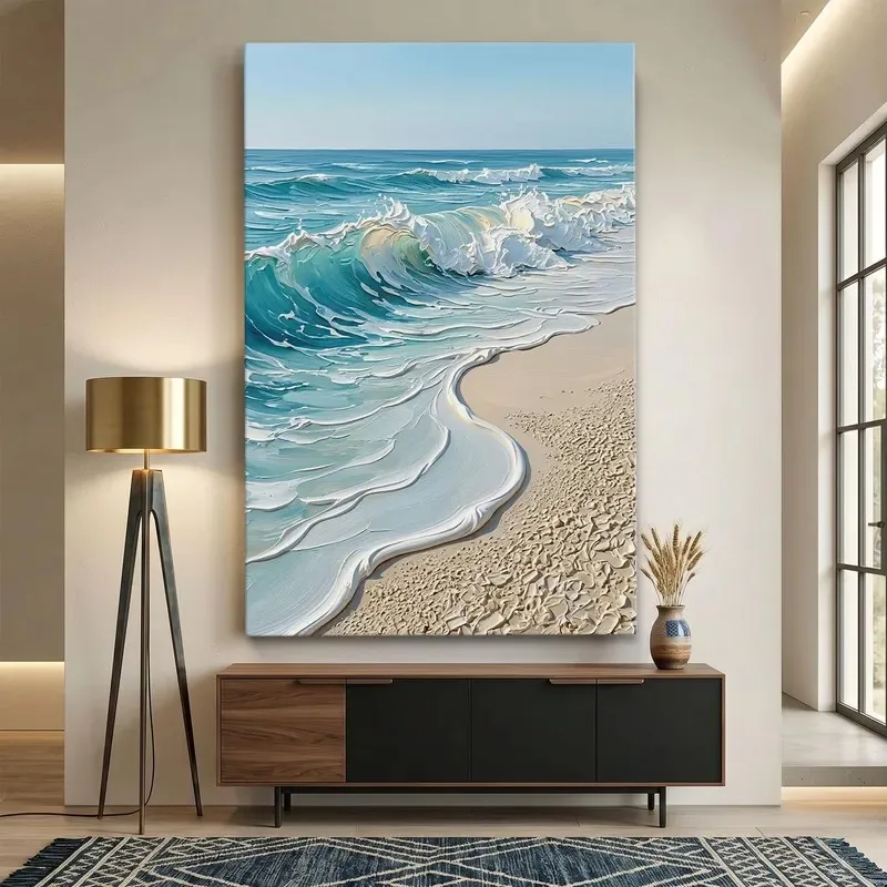 Textured Impasto Canvas Prints Thick Paint Hydrangea Flower Black Swan Crow Ocean Wave Mediterranean Landscape Home Decor Poster