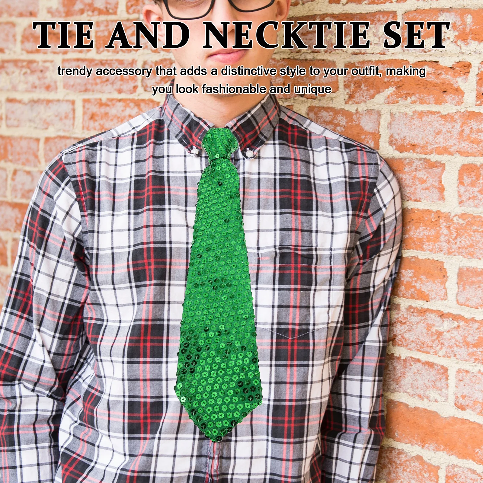 

1Set Irish Sequin Tie and Large Green Bow Tie Set Sparkling Necktie St Patricks Day Party St Patricks Day Decoration