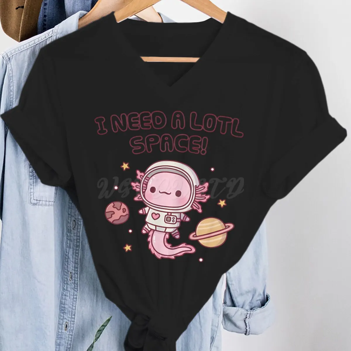 Woman T-shirts Cute Axolotl I Need A Lotl Space Graphic Tee Tops Clothes Astronaut Axolotl Cartoon Kawaii T-shirt Summer Clothes