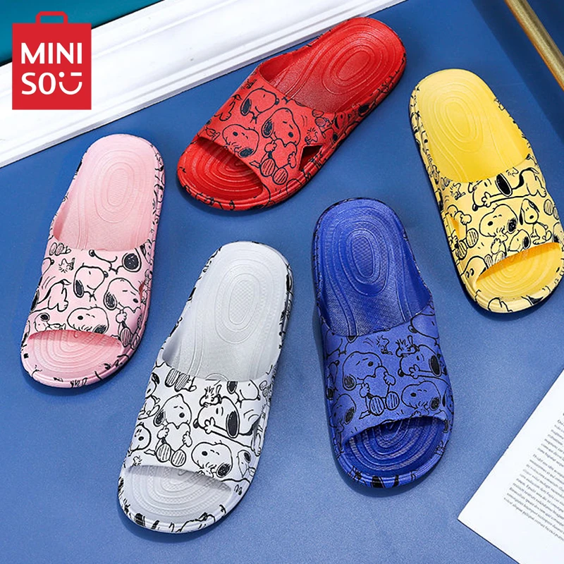 Miniso Snoopy Colorful Platform Slippers Couples Indoor Slippers Men Women Waterproof Non-Slip Beach Shoes Soft Home Slippers