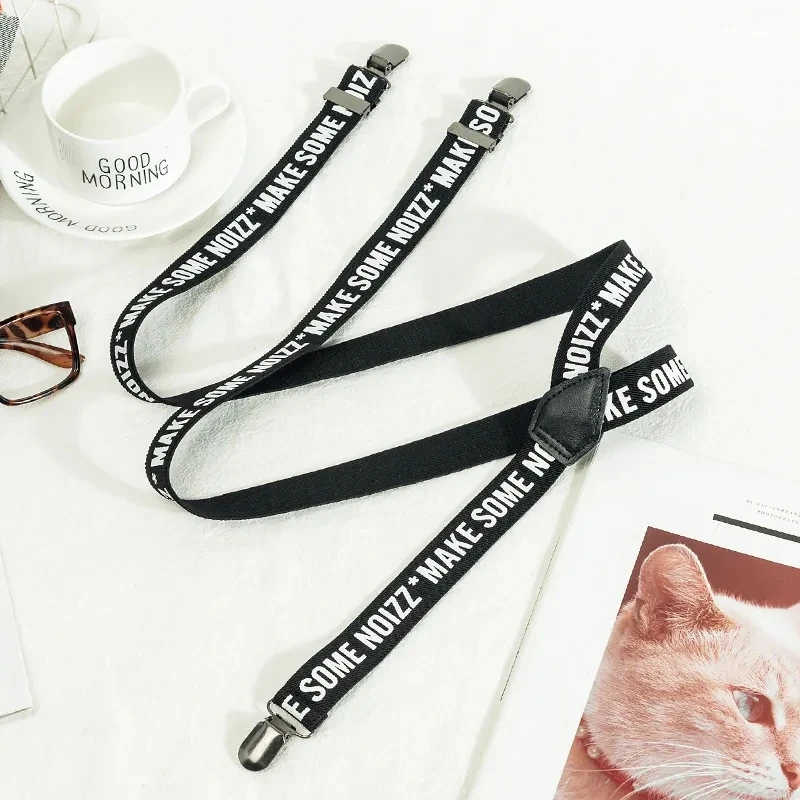 Heavy Duty Suspender 3 Click Belt for Men Pants Letter Print High Stretch Stainless Steel Sling Clip 2.5*110cm Trousers Braces