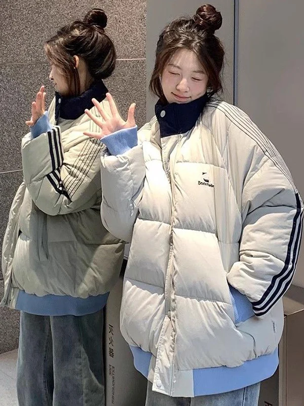 

Женская утепленная хлопковая куртка в американском стиле, полосатая бейсбольная куртка, зимняя новинка, маленький размер, модная, для повседневной носки