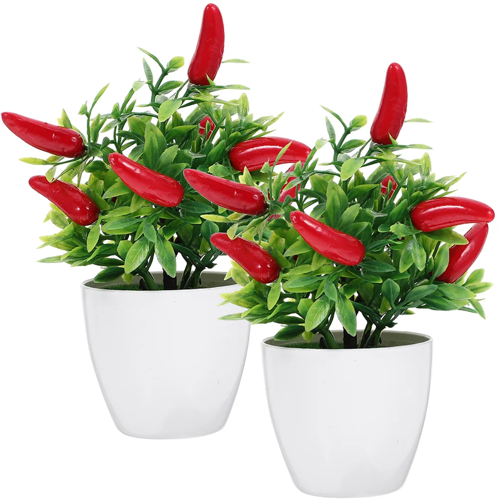 4 pcs Desktop Mini Potted Plant Mini Chili Bonsai Miniature Realistic Chili Bonsai Decoration mini artificial plants