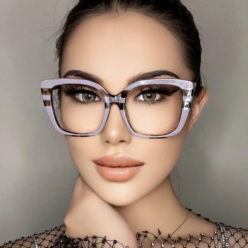 Oversize Square Frame Clear Lens Glasses Colorful Leopard Myopia Nerd Spectacles Degree -0.5 -1.0 -2.0 -3.0 -4.0 to -6.0