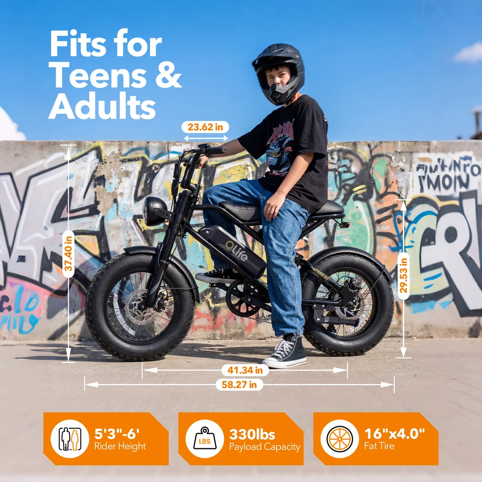 Qlife Spark D2 Electric Bike for Adults, 2000W Peak Motor 48V 15.6 Ah, 16" Fat Tires Electric Mountain Bike, 30 MPH 65Mi Range Off-Road Ebike with Full Suspension image 9