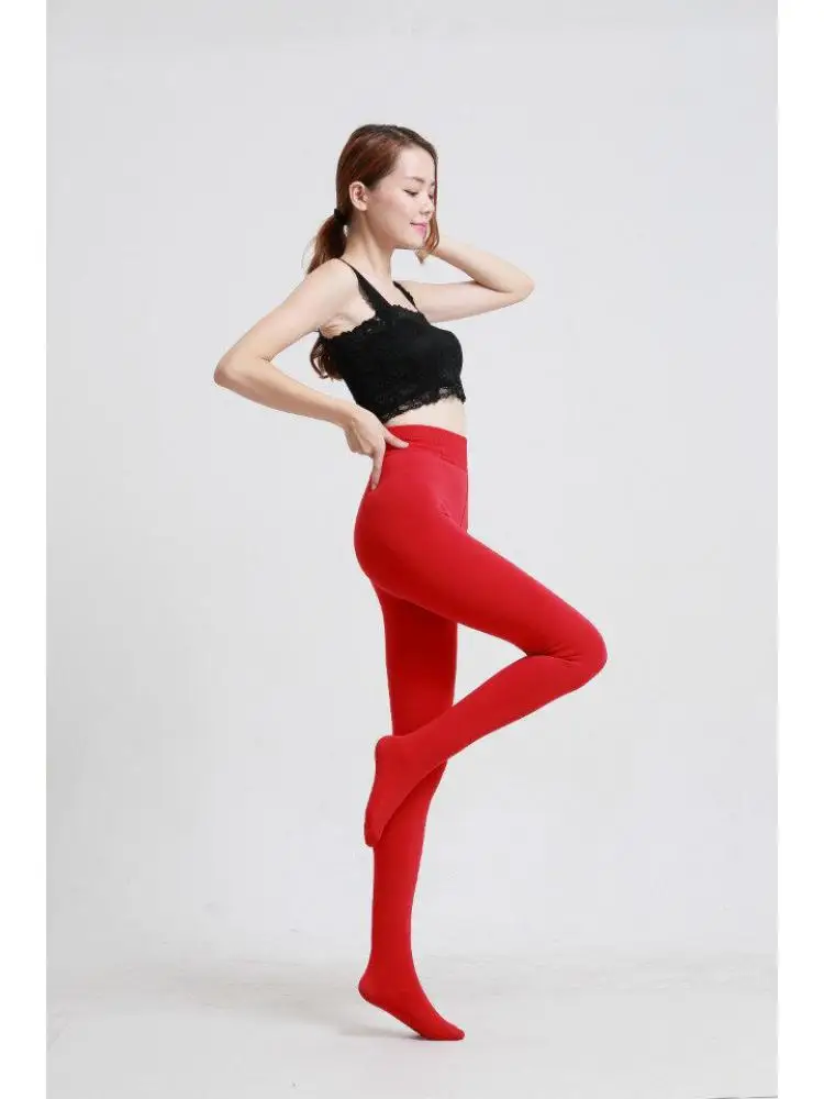 2024 White Women Winter Tights Red Leggings Stocking Fleece Thick Velvet Thermal Pantyhose High Waist Push Warm Female 172cm