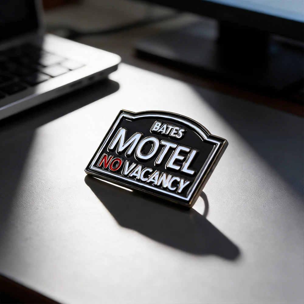 Pin Esmaltado Bates Motel No Vacancy, Broche de Película de Terror Psycho, Insignia Clásica de Serie de TV Thriller, Joyería Retro, Regalo para Fans de la Cine