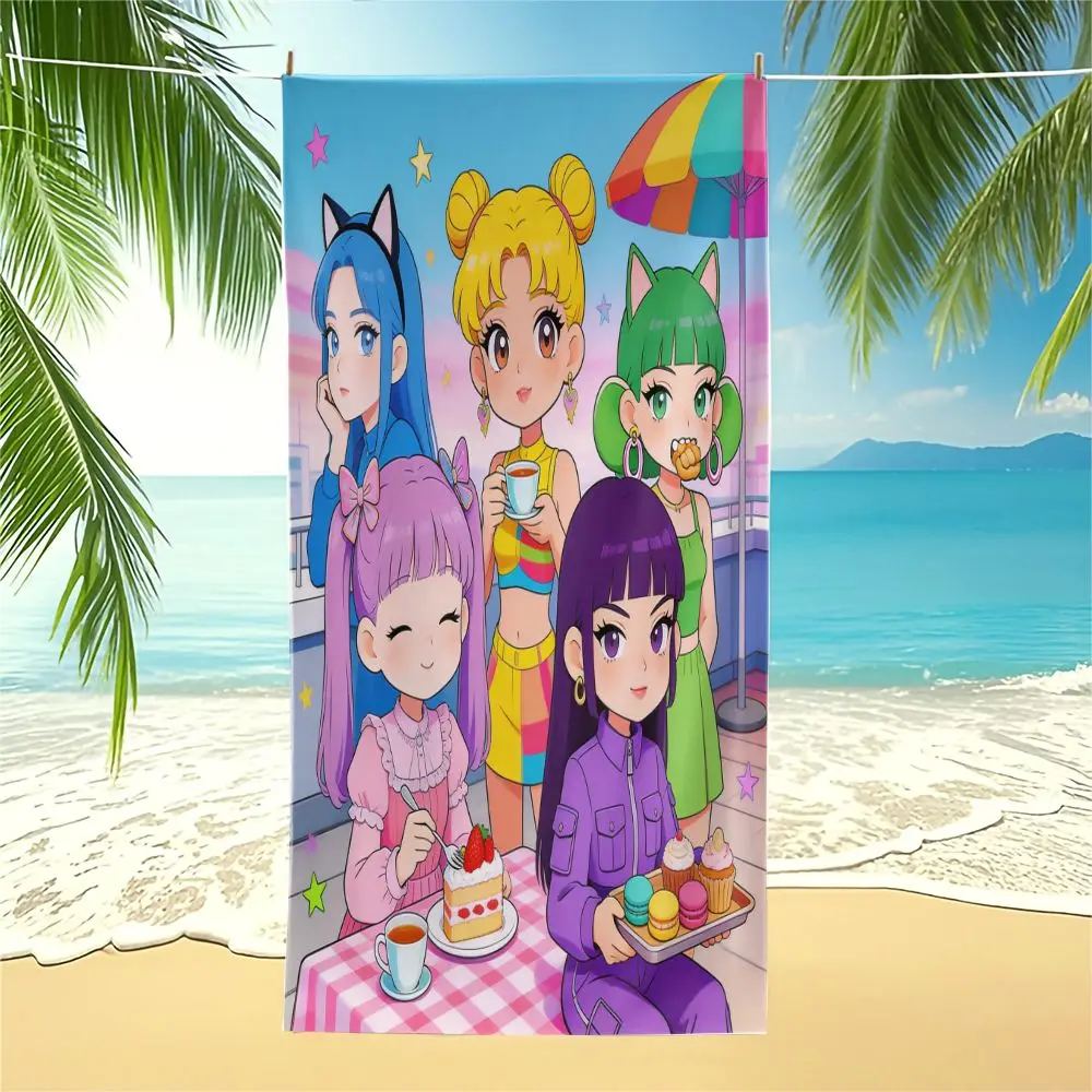 Vertical Fashion Girls Group Poster Digital Print Beach Towel Pool Towel Camping Towel Bath Towel Blanket Summer Holiday Towel