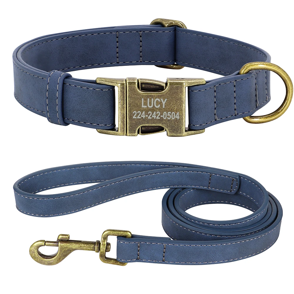 Personal isierte Hunde halsband Leine Set maßge schneiderte Hunde halsband Walking Blei Seil Leder Haustier Halsbänder für kleine mittelgroße Hunde Mops – Detail 5