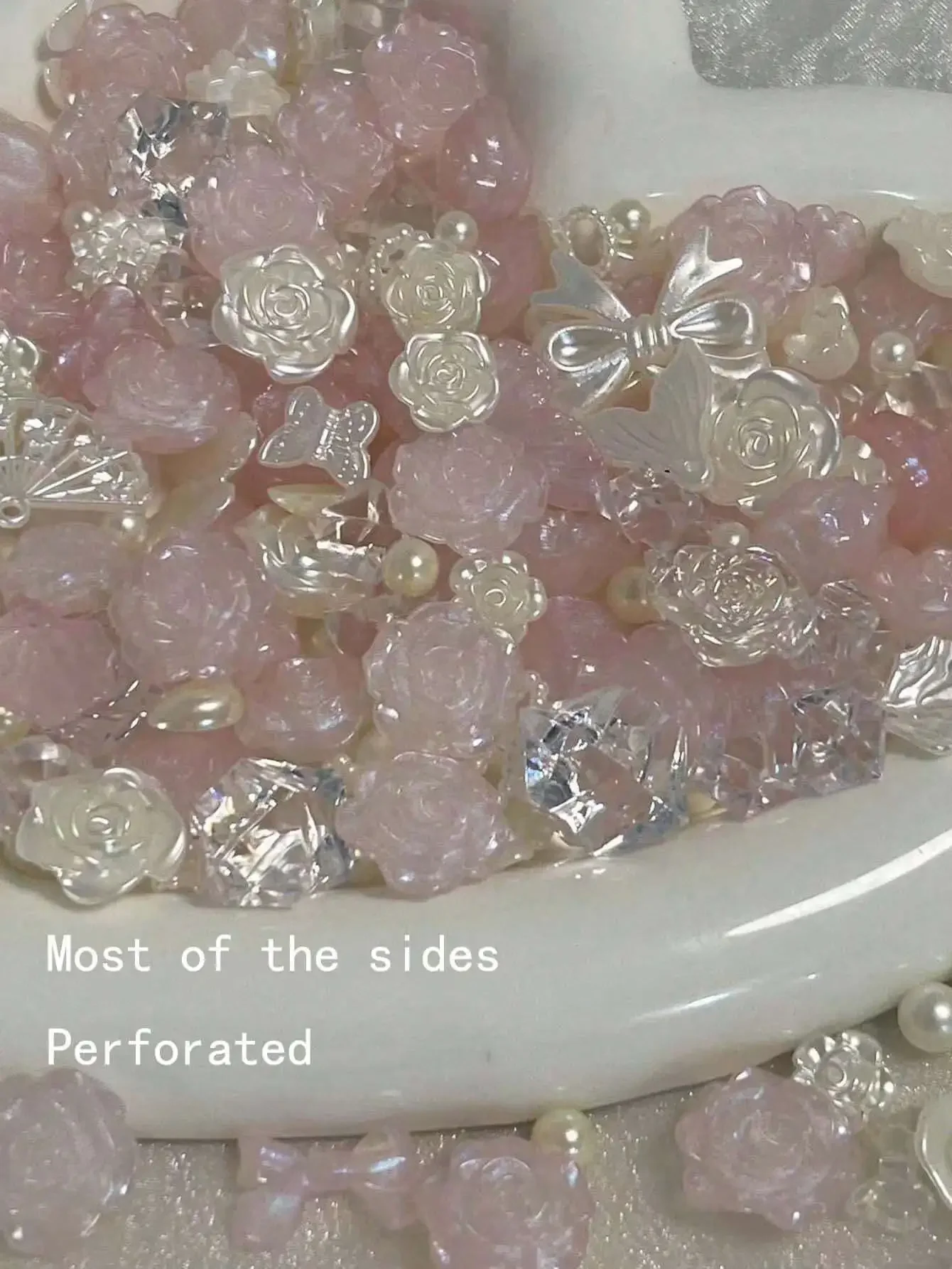 

80pcs Small Glitter Starry Faux Pearl Rose Decor Mixed Colors Valentines