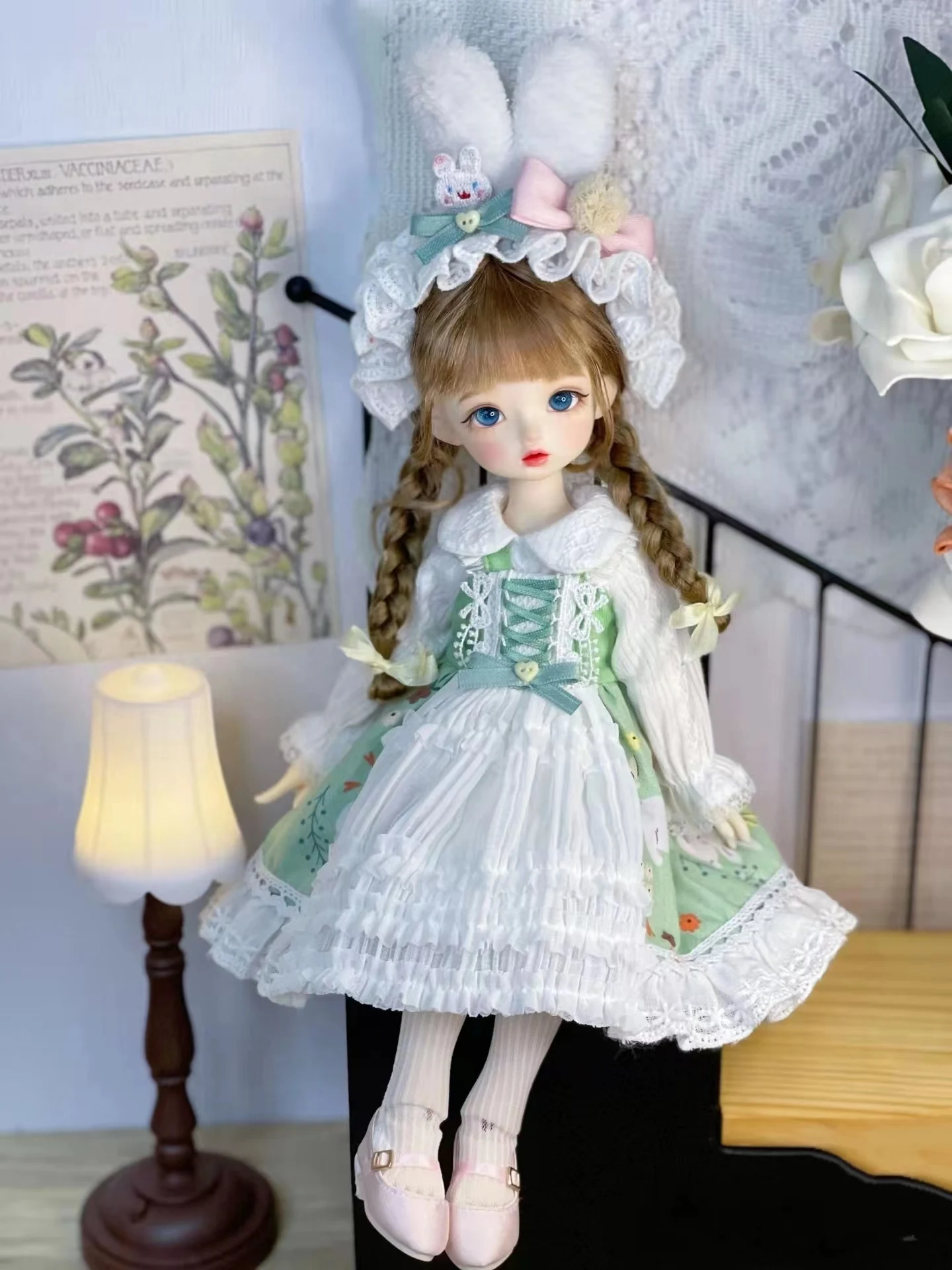 (Enviado em fevereiro de 2023) bjd boneca coelho orelha headdress vestido de renda saia 1/6 30cm (ajuste, azone, gelo, jerryb, 1/6 boneca acessórios)