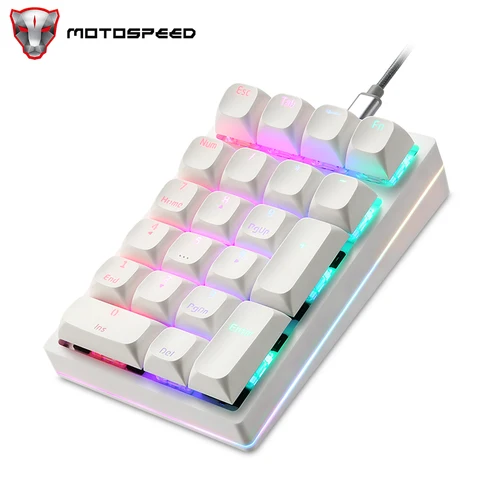 Imagen 2 del producto Teclado numérico mecánico Motospeed K24, 21 teclas, teclado blanco con cable USB intercambiable en caliente, teclado numérico de ordenador PBT para ordenador portátil y PC