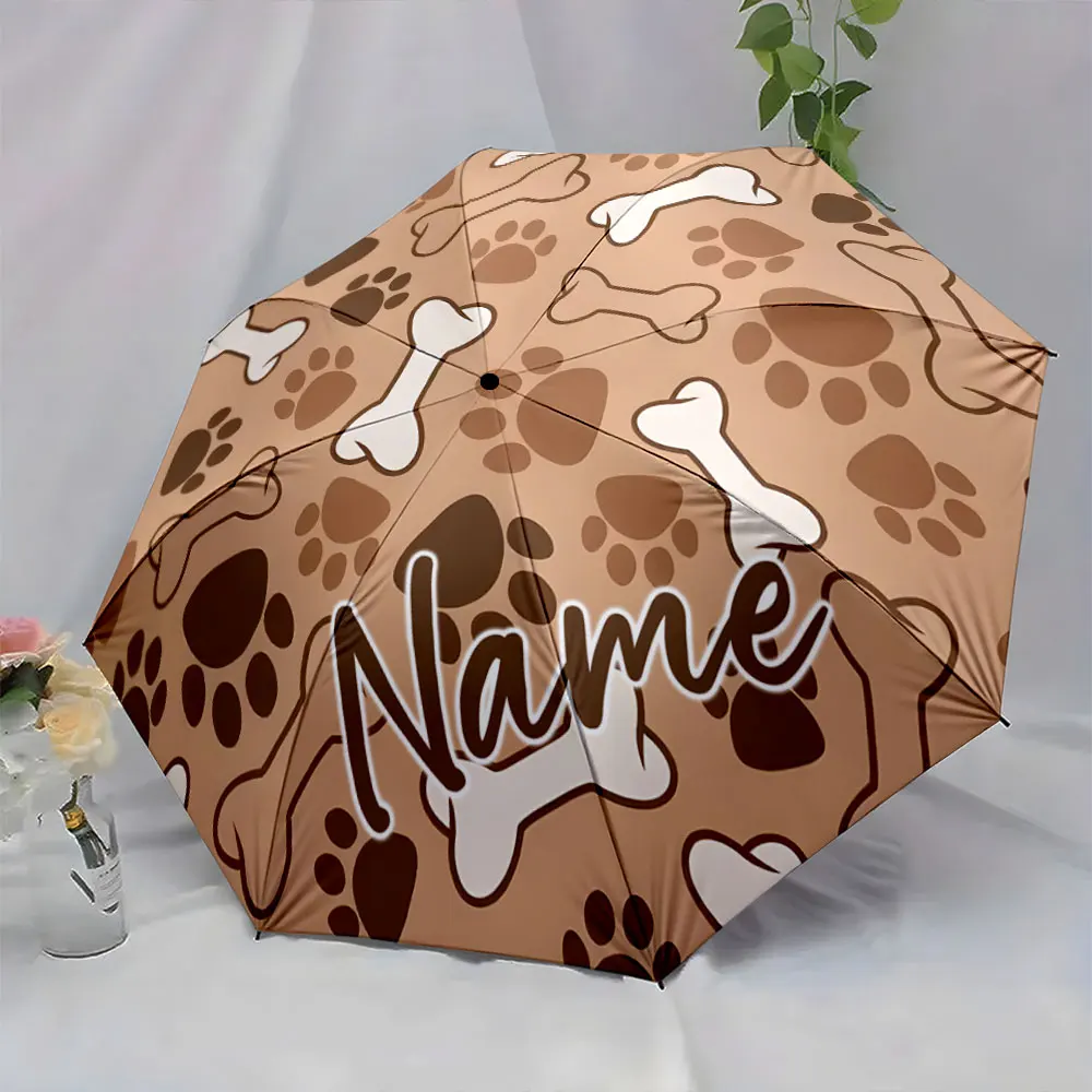 Custom Name Umbrella Personalized Dog Paw and Bone Print Umbrella Print 8 Iron Ribs Folding Umbrella Auto-Open Fashion Sunshade