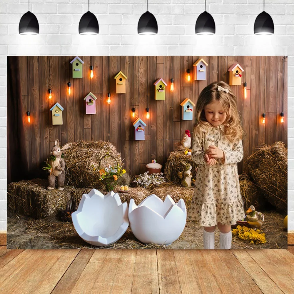 

SHENGYONGBAO Spring Garden Easter Photography Backdrop Rabbit Bunny Flowers Eggs Forest Natural Photo Baby Portrait Background