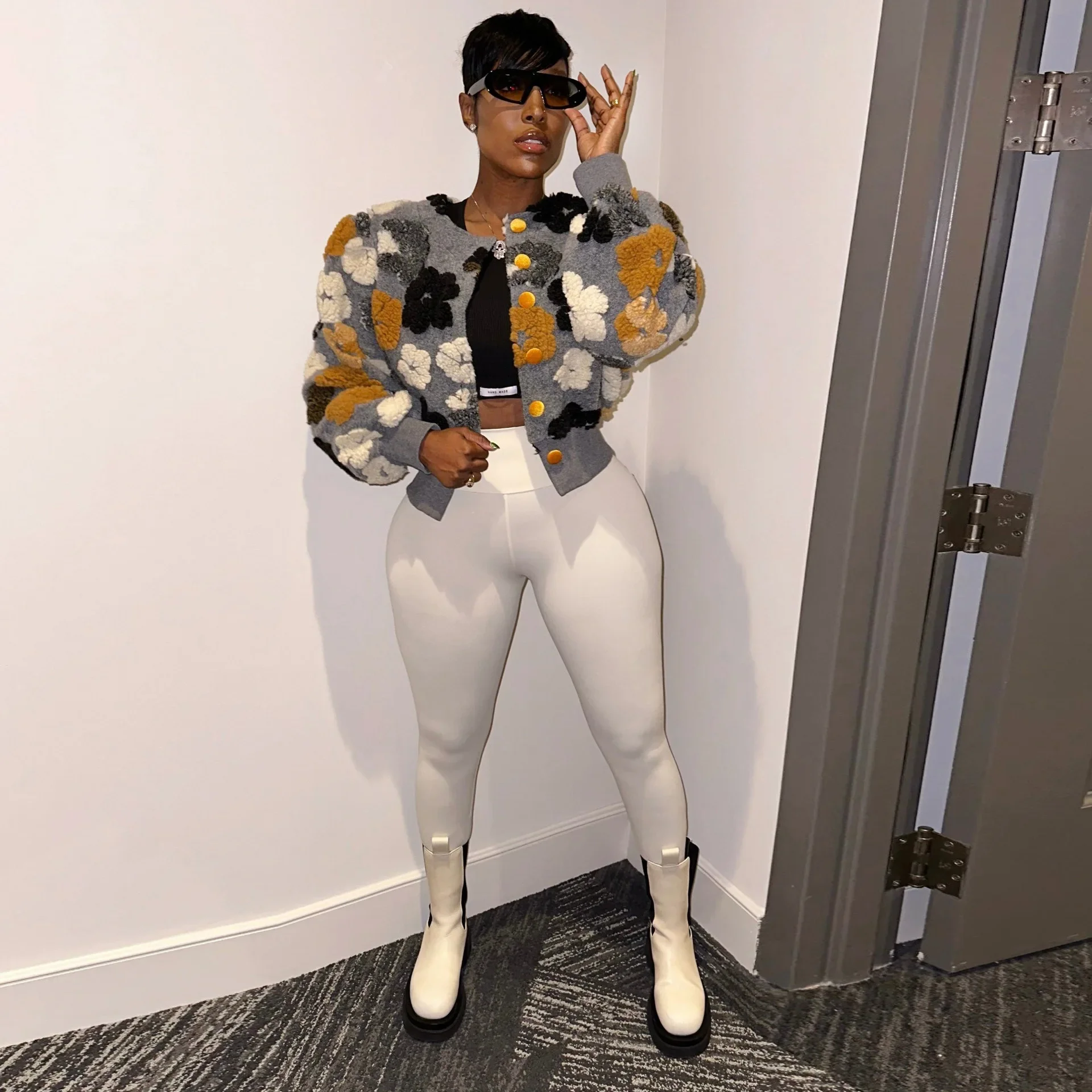 Streetwear Winter Warm Thick 3D Flowers Patchwork Jacket Women Puff Long Sleeve Single-breasted Baseball Coats Vintage Outwear