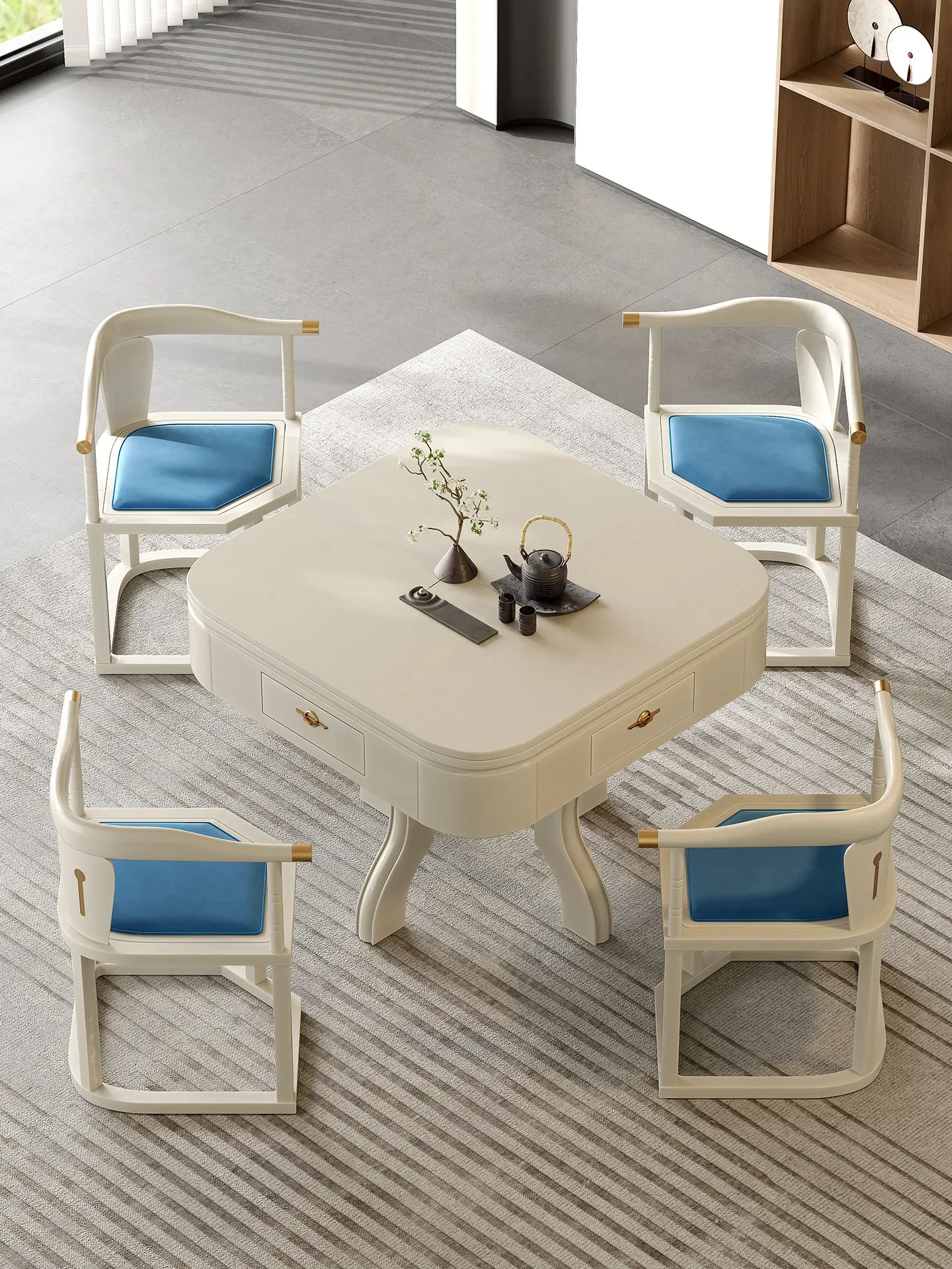 New Chinese Solid Wood Automatic Household White Mahjong Dining Table Dual-purposeb21