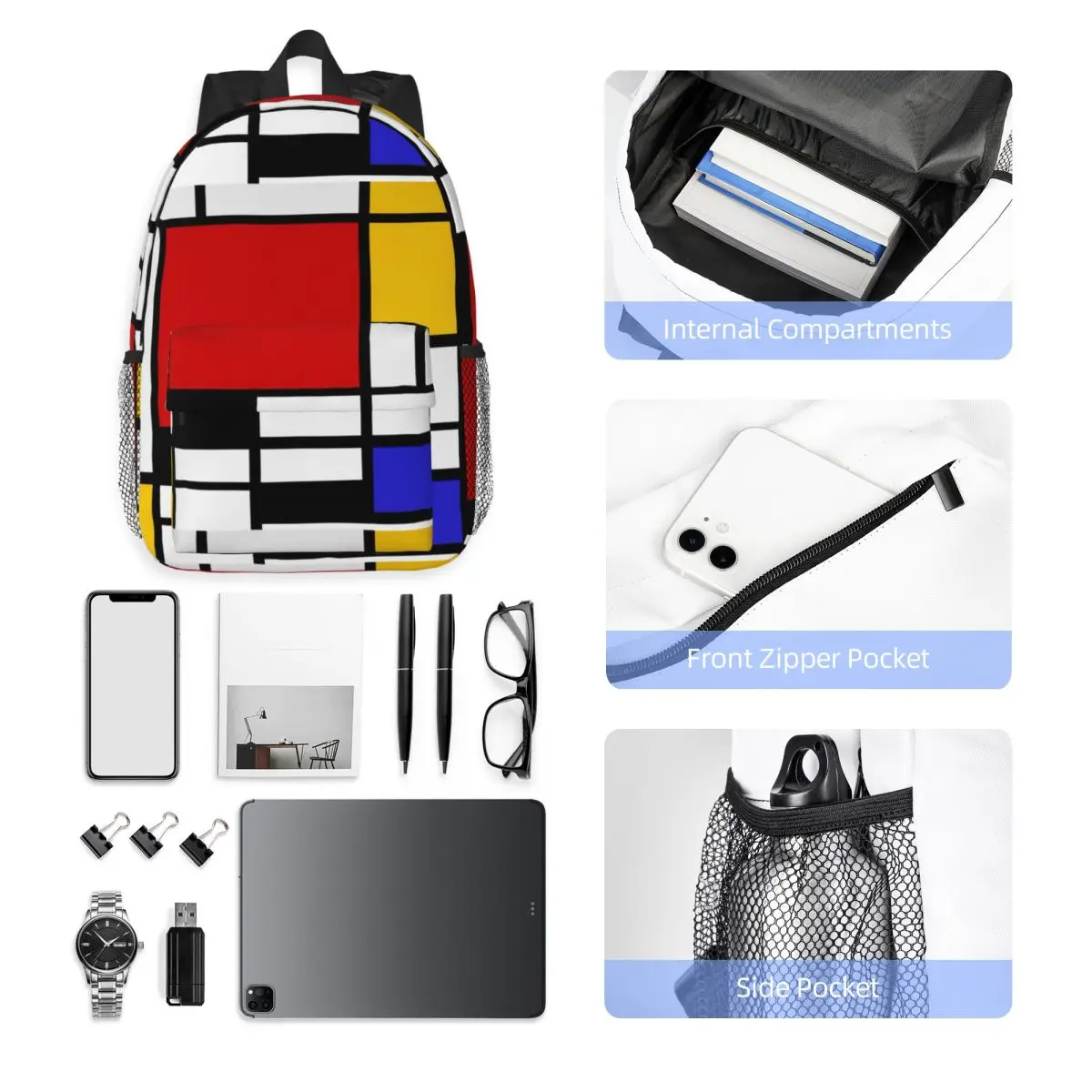 Piet Mondrian De Stijl Backpack Student Boys Girls BookBag Men Women School Bag Laptop Shoulder Bags